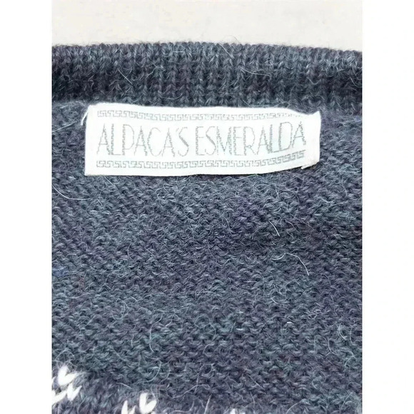 Alpacas Esmeralda Alpaca Wool Cardigan | Blue Geometric Knit Boho Sweater - Picture 7 of 13